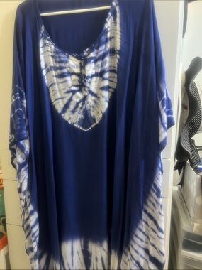 Women's Navy Tie-Dye V-Neck Tunic/Caftan